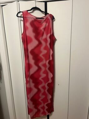 Red & Blush Wavy Print Sleeveless Maxi Dress